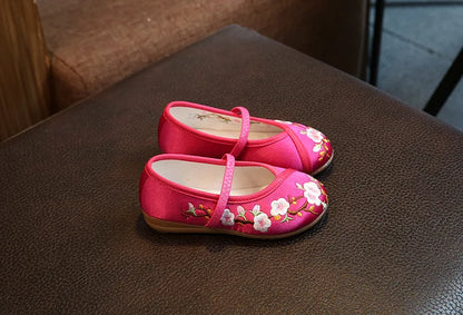 Girls Hanfu Flats Shoes Chinese Style Kids Princess Embroidery Cloth Shoes Dance Versatile Children's Ancient Dress Up Loafers