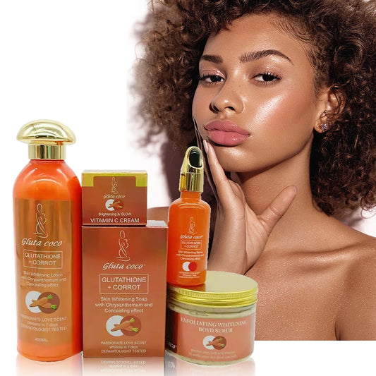 Glut Master GLUTATHIONE+CORROT Skincare Set Lightening Moisturizing Exfoliating Smooth Speedy Glowing skin for Dark Skin Women