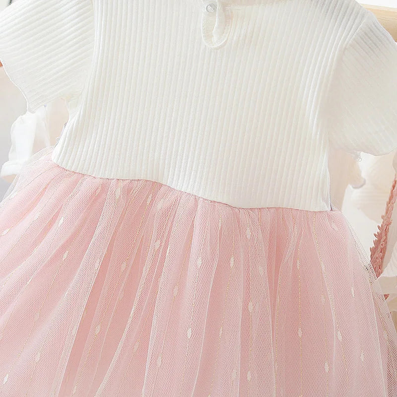 New Baby Girl Dress Summer Newborn Baby Clothes Patchwork Princess Mesh Dress For Girl 1 Year Birthday Infant Baptism Clothing