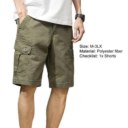Multi Pockets Button Flying Summer Shorts Mid Rise Solid Color Straight Cargo Shorts Streetwear