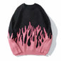 Hip Hop Mens Streetwear Harajuku Knitted Sweater Blue Fire Flame 2026 Autumn Sweater Pullover Loose HipHop Retro Vintage