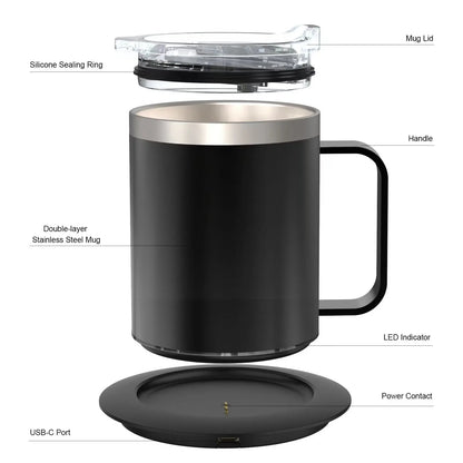 Self-Heating Coffee Mug - 12oz USB Electric Heated Mug Heat 131-149℉ Smart Warming Travel Mug Double Layer Food Grade Cup Warmer