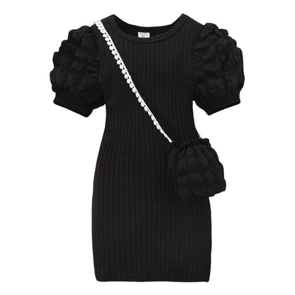 2026 Midi Dress Kids Girl Clothes Summer Short Sleeve Baby Girl Bodycon Dress Party Children Wrap Tight Dress 3 4 5 6 7 8 Years