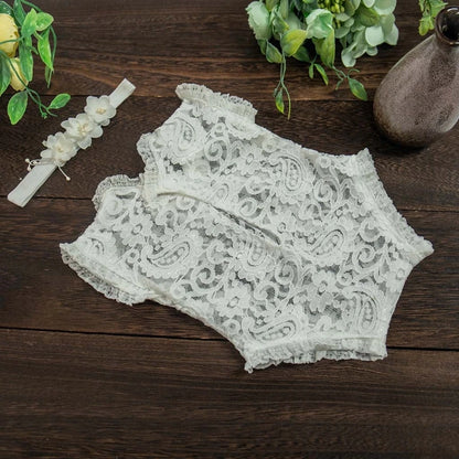 2 Pcs 0-1 Month Newborn Photography Props Baby Headband Lace Romper Bodysuits Outfit Girl Costume Photo Clothing