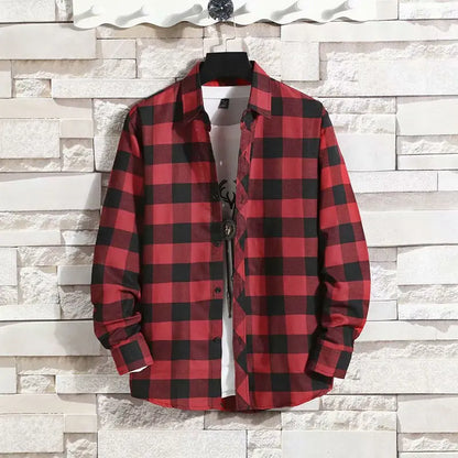 Spring New Korean Style Plaid Shirts Men's Handsome Long-sleeved Loose Casual All-matching Shirt Coats 2026 Trend Men's Clothing
