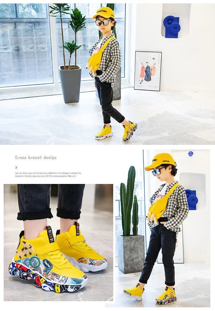 Autumn Kid Sneakers Chunky Versatile Basketball Sneakers for Children Fashion Causal Non-slip Boys School Sports Shoes Hook Loop