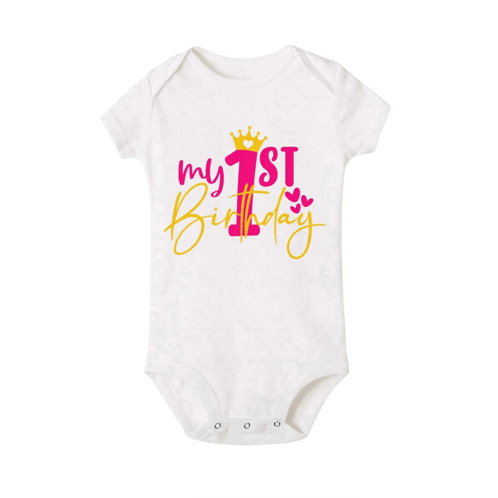 My 1st Birthday Print Baby Romper Infant Bodysuit Newborn Short Princess Sleeve Jumpsuit Baby Girl Birthday Party Outfit Clothes