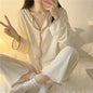 Women Long Sleeve Trousers Cotton Pajamas Dormir Lounge Sleepwear Solid White Pajama Mujer Bedroom Home Clothes Female Pajamas