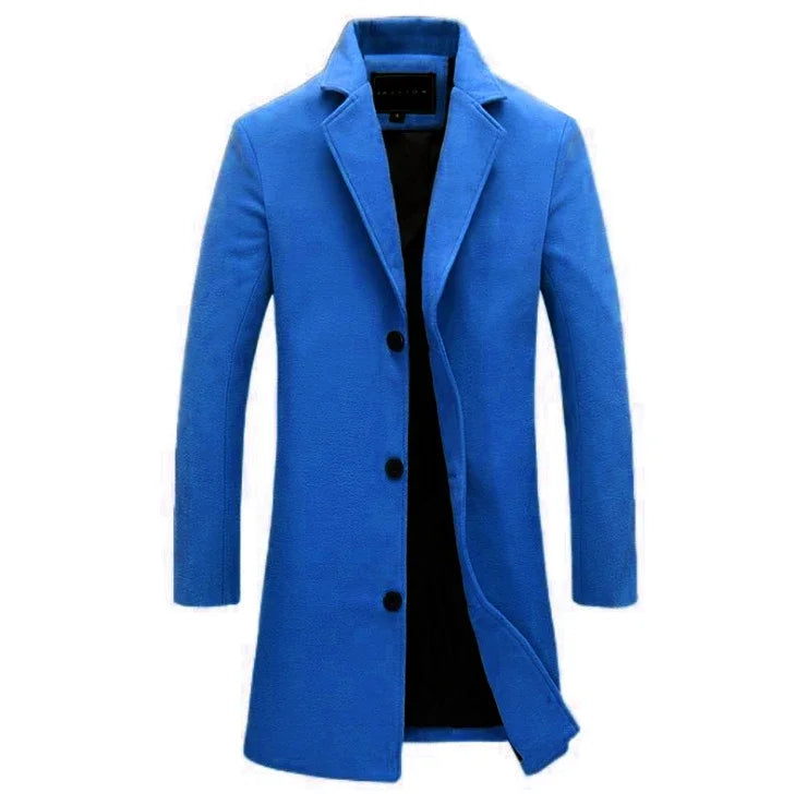 Autumn Winter Fashion Men's Woolen Coats Solid Color Single Breasted Lapel Long Coat Jacket Casual Overcoat Plus Size 9 Colors