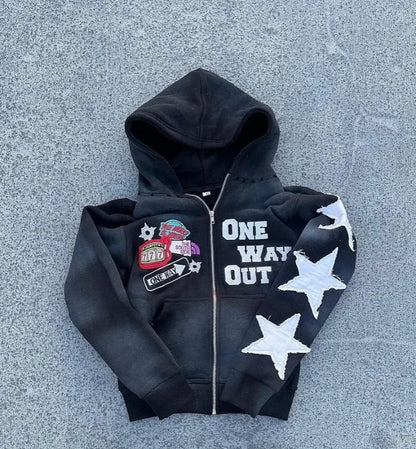 Harajuku Hip Hop High Street embroidery zipper hoodie men Y2k 2026 fall new jacket American retro punk oversized sweatshirt