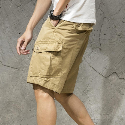 Multi Pockets Button Flying Summer Shorts Mid Rise Solid Color Straight Cargo Shorts Streetwear