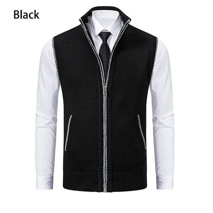 Vest Men Knitted Sleeveless Sweater Jacket Wool Velvet Zipper Cardigan Turn-down Pullovers Turtleneck Sweater coat Knit Waistcoat