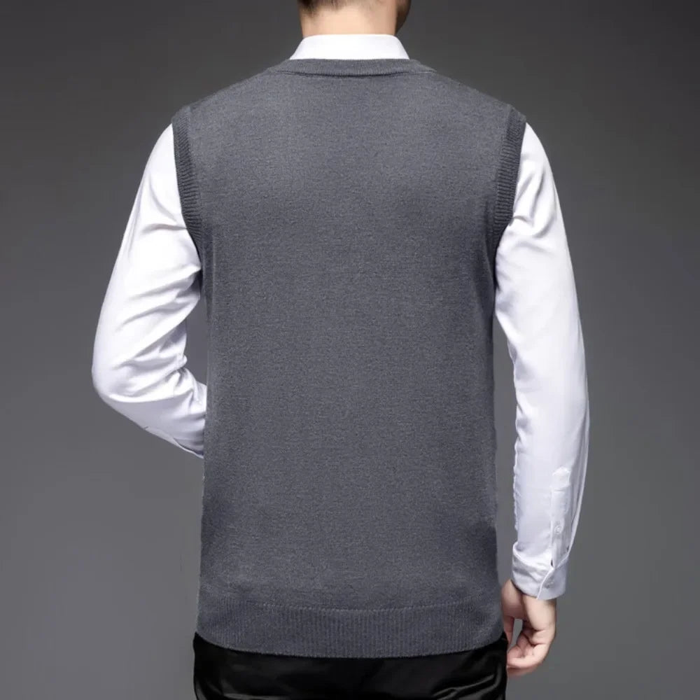 2026 New Trend Men's Business Casual Pullover Wear Warm Sleeveless Wool Knitted Sweater Vest Tops