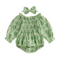 Tregren Infant Baby Girls Valentine's Day Romper Heart Print Long Sleeve Boat Neck Jumpsuits Spring Fall Bodysuits with Headband