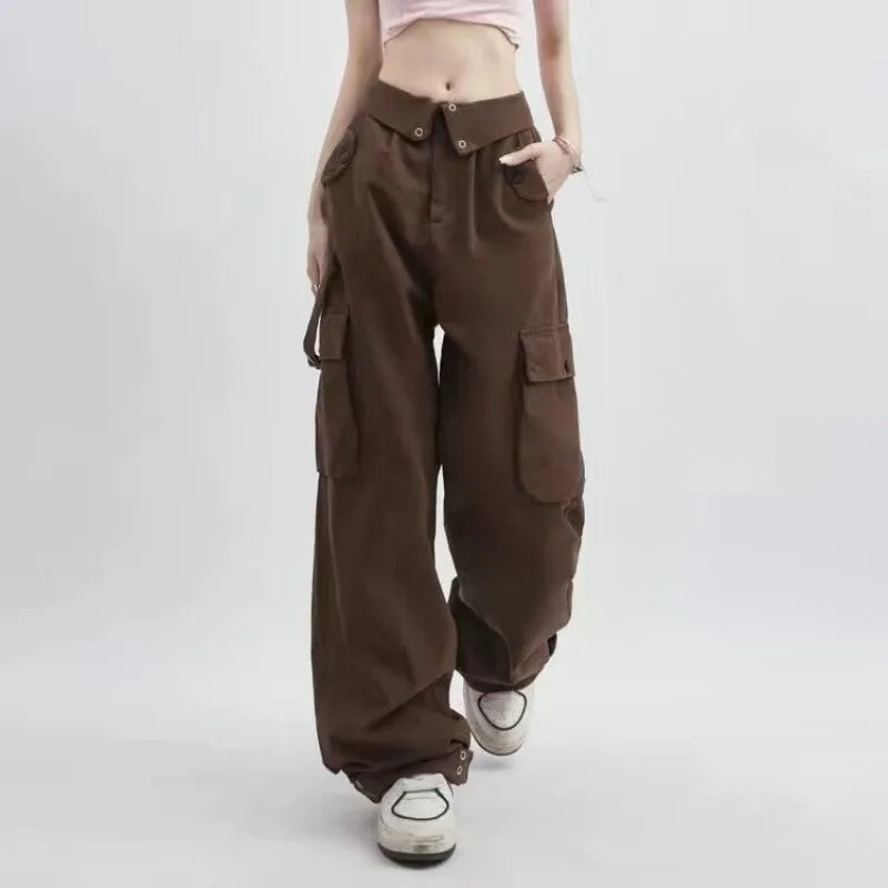 Women's Spring Vintage Hollow Stripe Long Sleeved Knitwear+ Strap+ Cargo Pants Suit Korean Elegant Sweater Trousers Matching Set