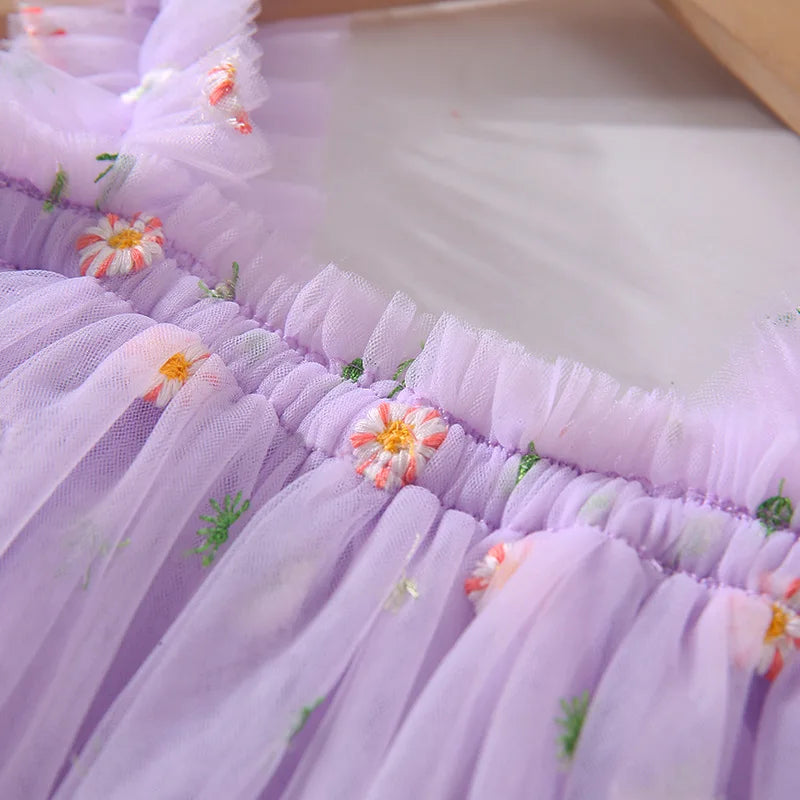 Hot New Baby Girl clothes High Quality Flower Embroidery Halter Mesh Little Girls Dress Cute Baby Dress Sweet Princess Frock