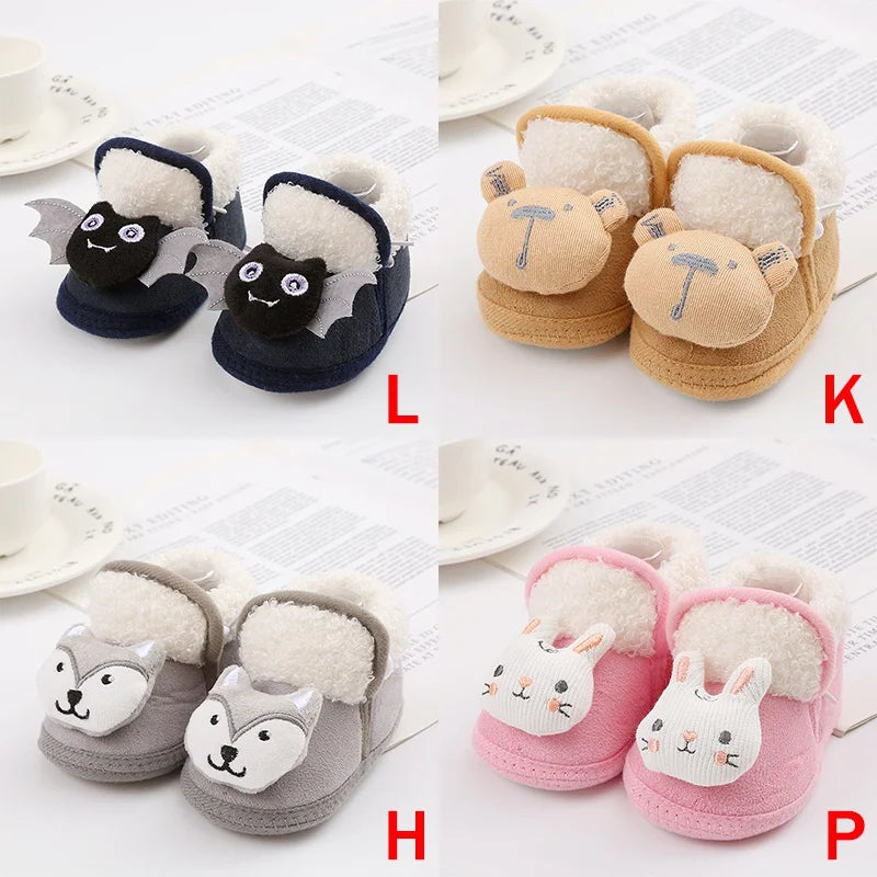 Winter Newborn Baby Boots Shoes Cute Cartoon Boy Girl Toddler Plush Snow Booties Warm Infant Crib Shoes Infant First Walkers