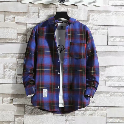 Spring New Korean Style Plaid Shirts Men's Handsome Long-sleeved Loose Casual All-matching Shirt Coats 2026 Trend Men's Clothing