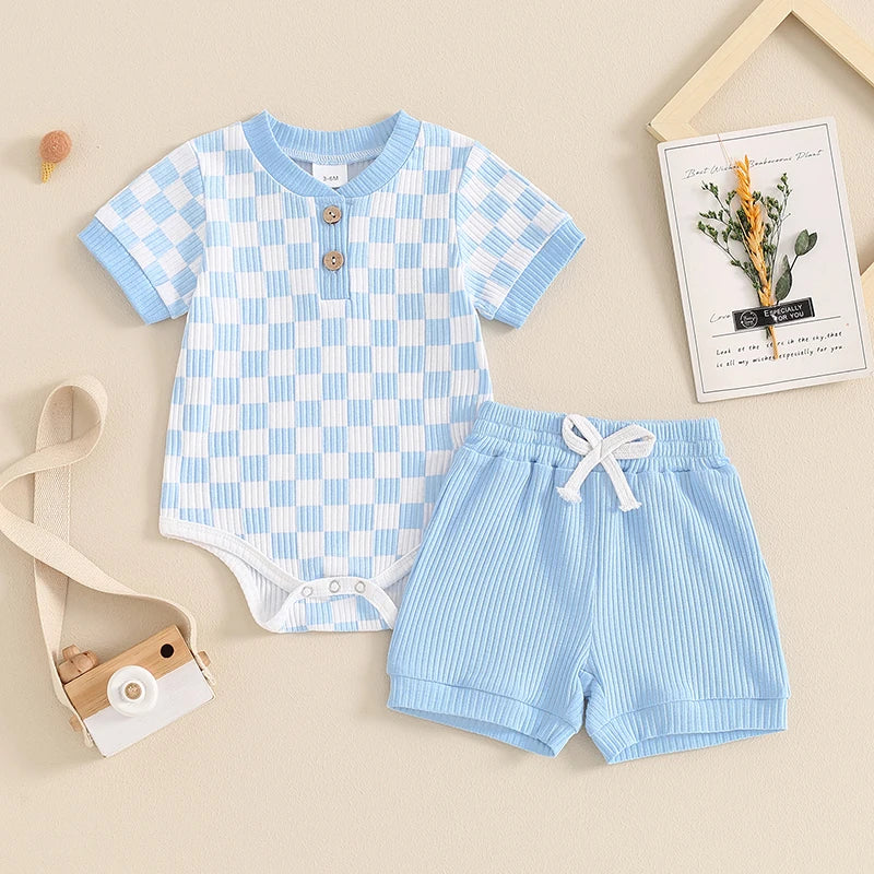 Mubi neo 3 -18 Months Newborn Baby Boy Clothes Ribbed Knit Short Sleeve Romper Shorts Set Infant Summer Outfit  Sets for Babies