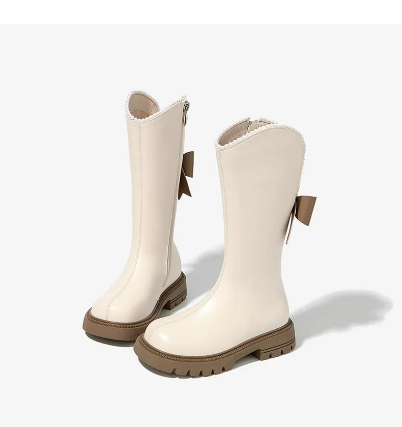 Long Boots for Girls and Children 2026 New Winter Long Leather Boots Princess Foreign Girls Plus Cashmere Shoes