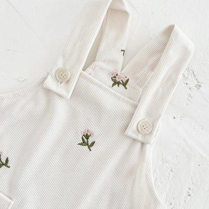 INS Baby Girls Strap Dress Flower Embroidery Heavy Denim Dress Pocket Button Bodysuits Autumn Newborn Baby Clothes 0-3Y