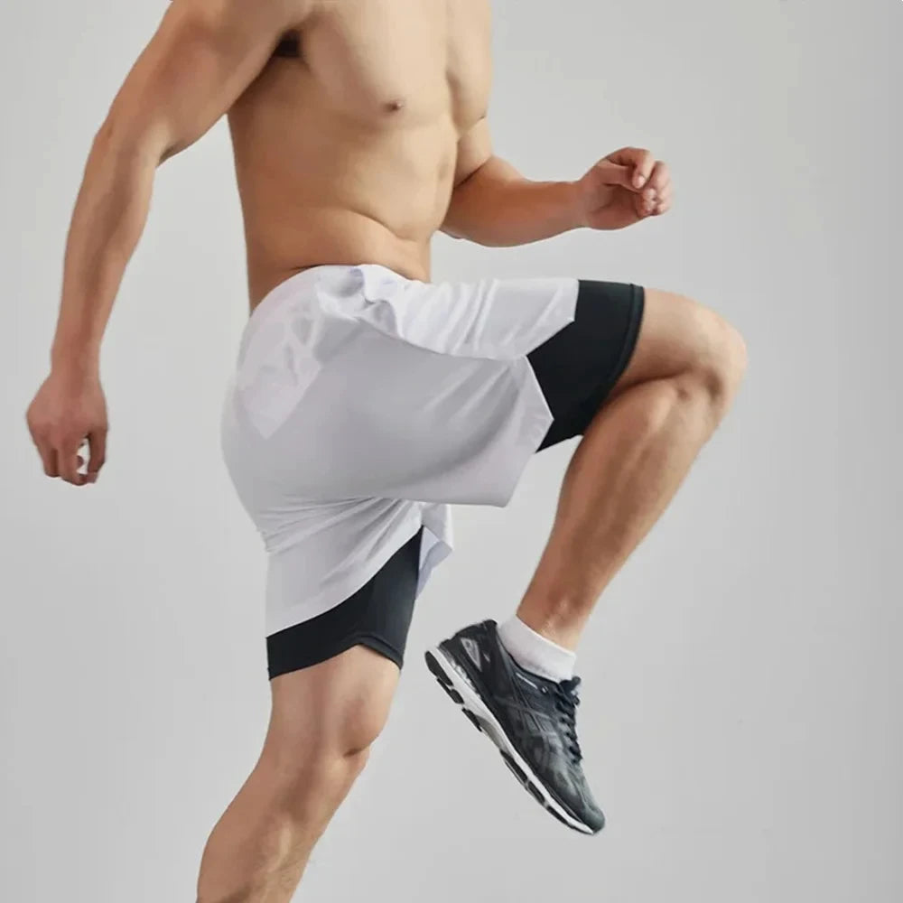 2026 New Men's Running Fitness Shorts 2 in 1 Double Layer Sports Shorts Sportswear Gym Fitness Shorts Training Jogging Pants Men