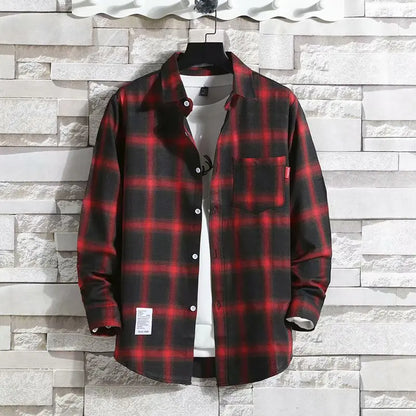 Spring New Korean Style Plaid Shirts Men's Handsome Long-sleeved Loose Casual All-matching Shirt Coats 2026 Trend Men's Clothing
