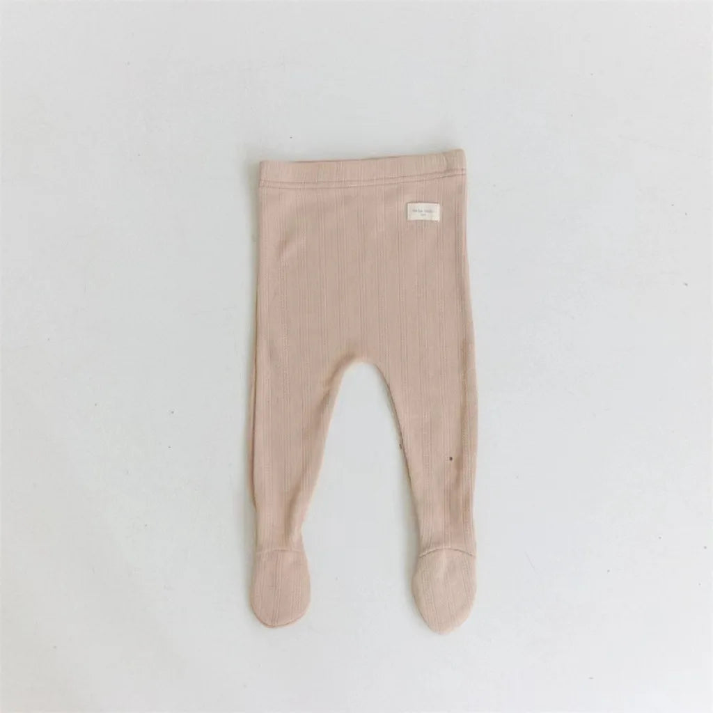 Spring Autumn Toddler Solid Bind Foot Pantyhose Boy Infant Simple Patch Leggings Girl Baby Cotton Home wear Pants Kid Trousers