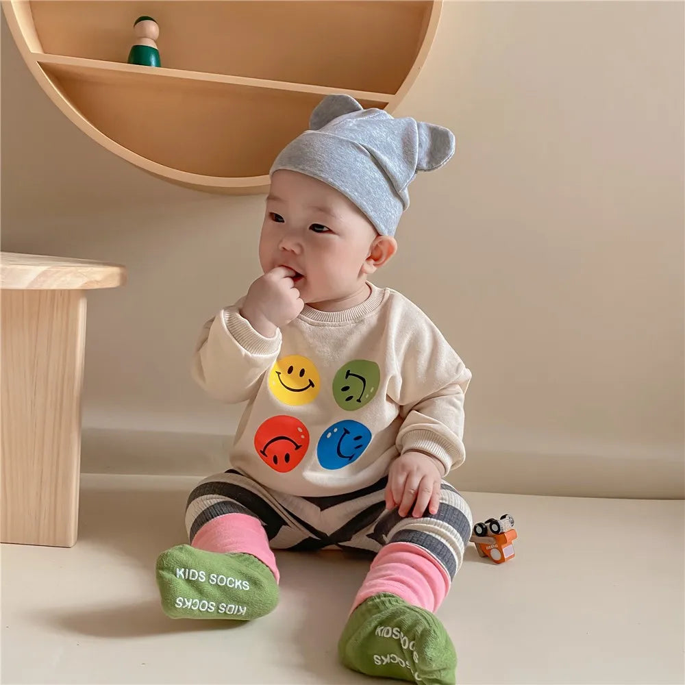 New Spring Autumn Girl Baby Fashion Striped Leggings Boy Infant Splicing Ribbed Casual Pants Newborn Cotton Trousers Kid Clothes