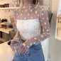 Women Daisy Flower Print Mesh Tops Long Sleeve Sheer Transparent Fishnet T Shirt Fashion Summer Sunscreen Tee 2026