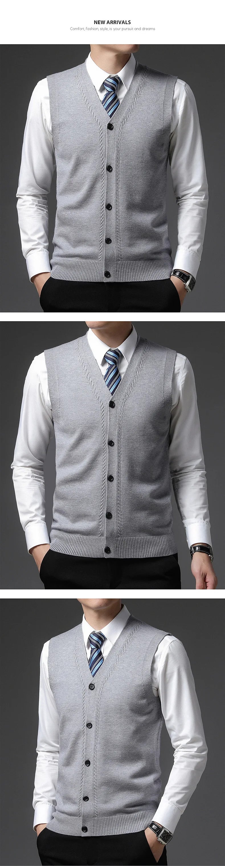 2026 Men's New Autumn and Winter Vest Young Casual Warm Knit Sleeveless Base Shirt Solid Color Jacquard Cardigan Vest