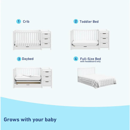 4-In-1 Convertible Crib & Changer With Drawer (White)