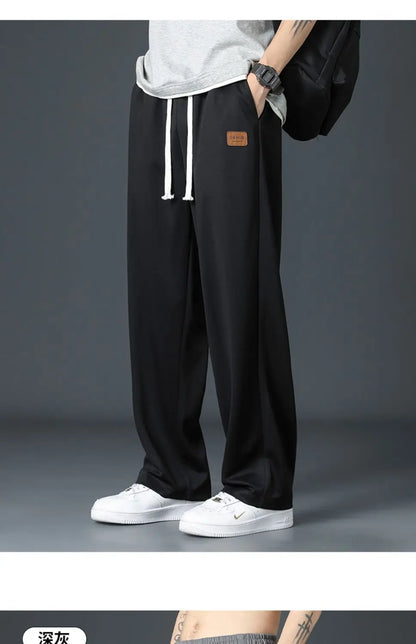 Spring Summer Men Oversize Casual Pants Fashion New Male Drawstring Elastic Waist Solid Loose Sports Wide Leg Straight Trousers