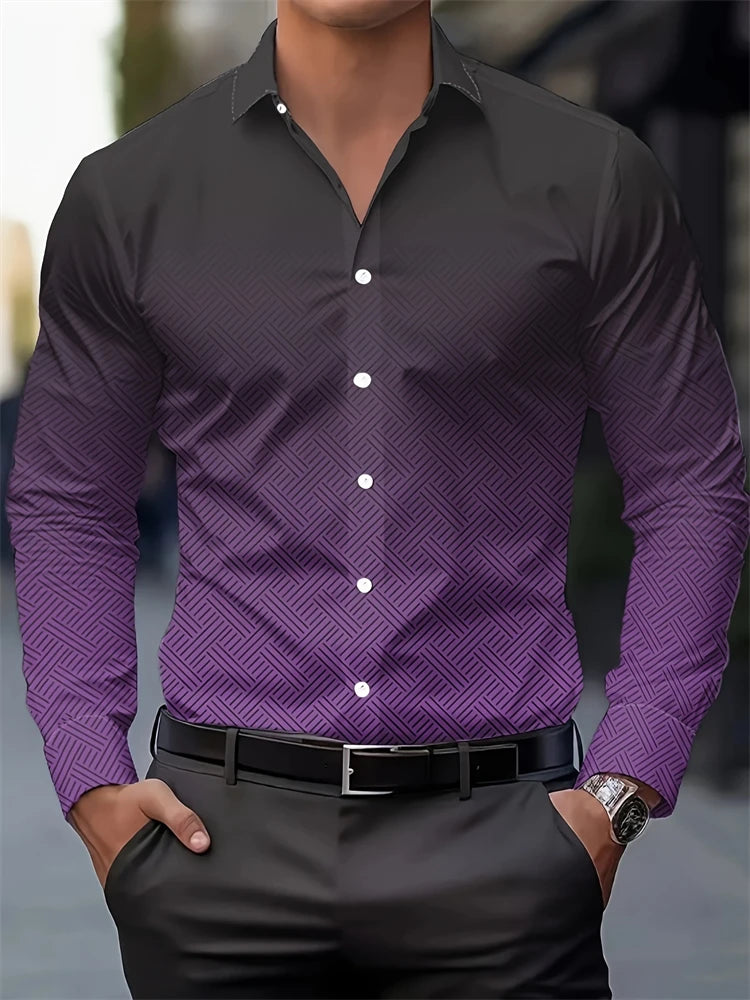 2025 New Spring Long-sleeved Shirt Gradient Style Daily Casual Single-breasted Lapel Shirt Simple Fashion Business Men's Shirt
