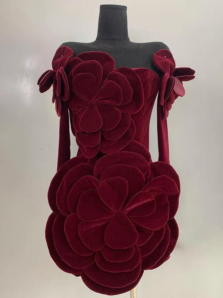 Solid Patchwork Appliques Sexy Mini Dresses For Women Strapless Long Sleeve Slimming Evening Party Dresses Female