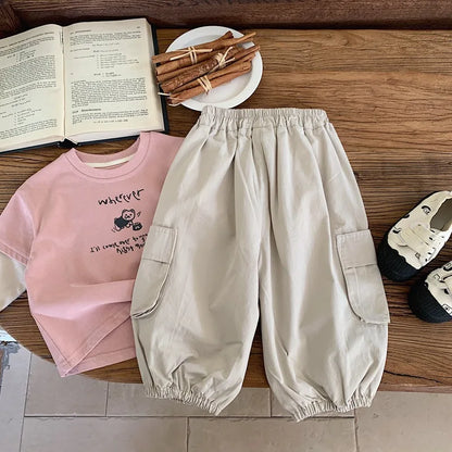 2025 Spring Baby Kids Pants Children's Solid Color Cargo Pants Boys Girls Loose All-match Trousers