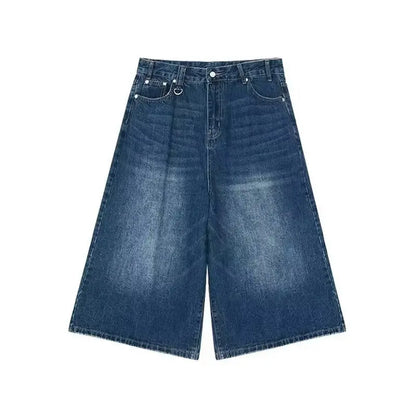 Retro Y2k Baggy  Women Men  Black Jeans Low Waist Casual Wide Pants Frayed Denim Shorts Big Size Clothes