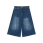Retro Y2k Baggy  Women Men  Black Jeans Low Waist Casual Wide Pants Frayed Denim Shorts Big Size Clothes