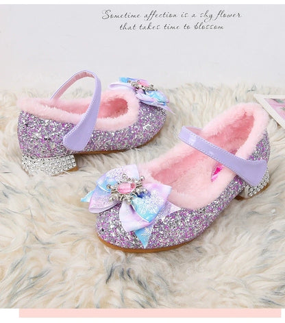Disney Girls Show Frozen Princess Elsa Shoes Winter Girls Baby Shoes Children Blue Pink Crystal Shoes Sandals Size 23-36
