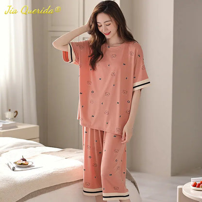 SUKAE M-5XL Cool Modal Woman's Pajamas Summer Plus Size Calf-length Pijamas Casual Knee-length Home suits Women's Capris Sleepwear