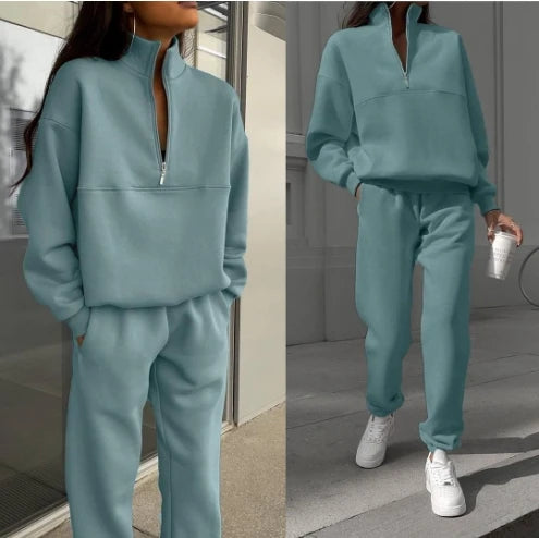Women's Sports Suits 2025 Autumn Winter Latest Marketing Solid Thick Long Sleeved Zipper Sweatshirt Pants Set Two Piece Set