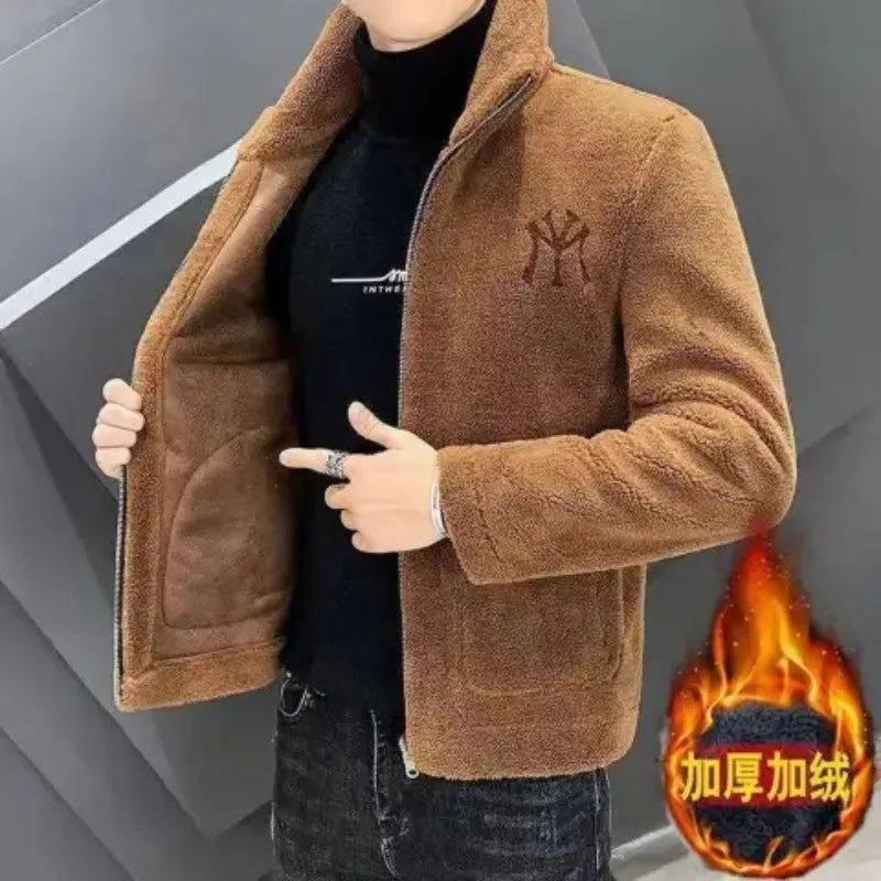 2025 New Hot Selling Autumn/winter Fashion Men's Imitation Lamb Wool Jacket With Collar Thick Wool Jacket Men's Top Coat