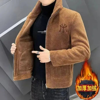 2025 New Hot Selling Autumn/winter Fashion Men's Imitation Lamb Wool Jacket With Collar Thick Wool Jacket Men's Top Coat