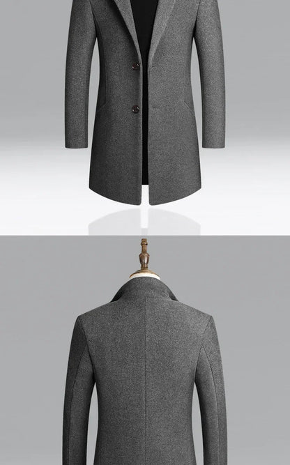 Men's Autumn Winter Long Woolen Coats Men's Business Office Casual Slim Solid Wool Windbreaker Thicken Warm Trench Jacket