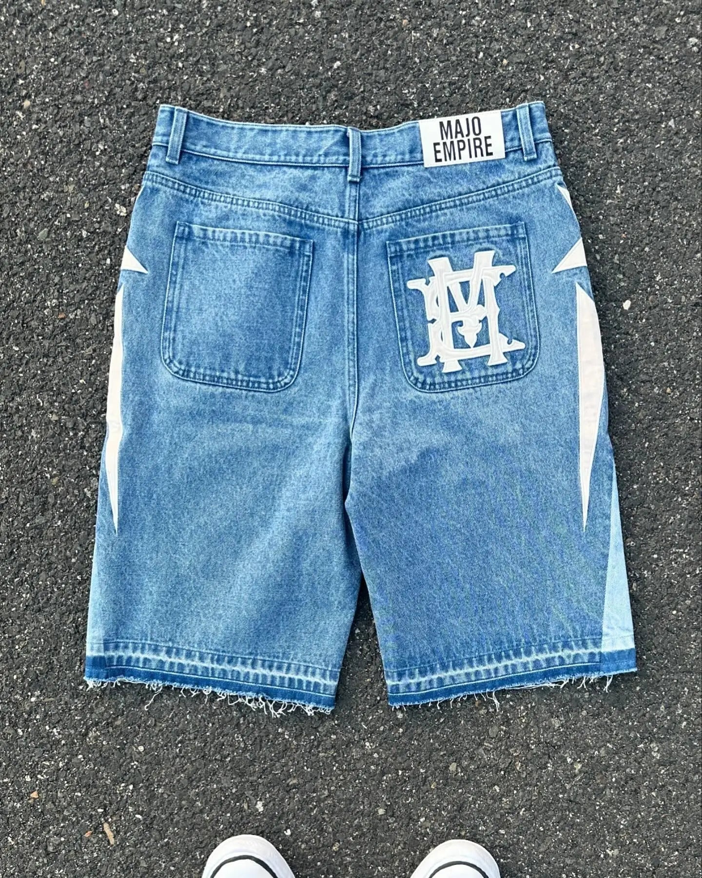 American fashion trend Street style wide-leg Jeans for men Y2k embroidered baggy jeans Goth punk High street casual shorts