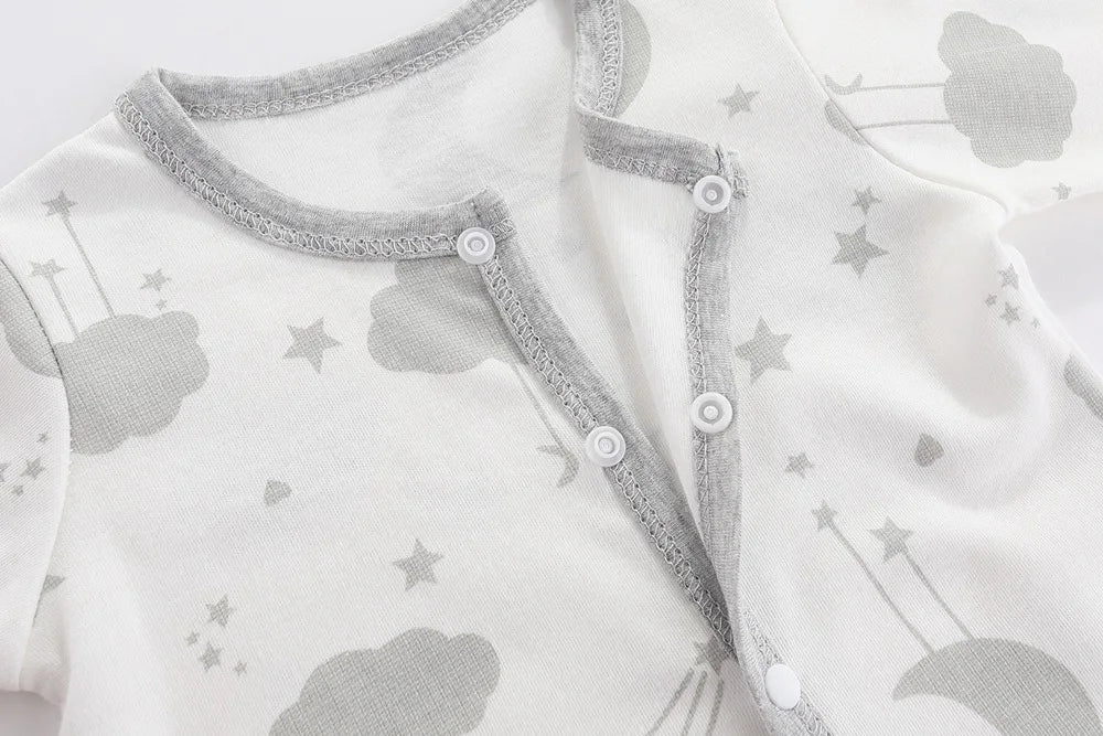 Cotton Newborn Romper Star Moon Printed Footed Baby Bodysuit for Girls Boys Long Sleeve Autumn Toddler Clothes Infant Onesie