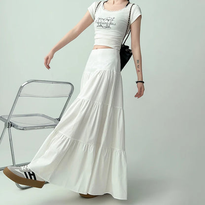 Fashionable Sweet College Style High Waist Cake Long Skirt For Women
