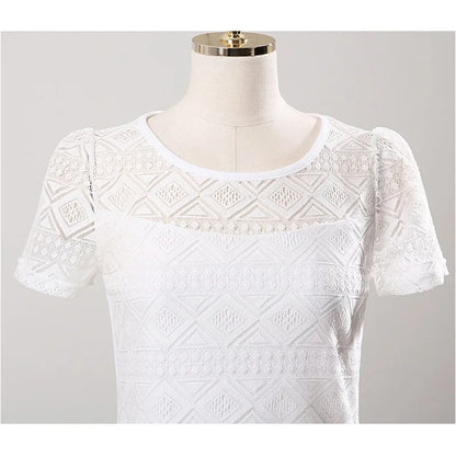 New Women Clothing Chiffon Blouse Lace Crochet Female Korean Shirts Ladies Blouse Tops Shirt White Blouses Slim Fit Tops 2025