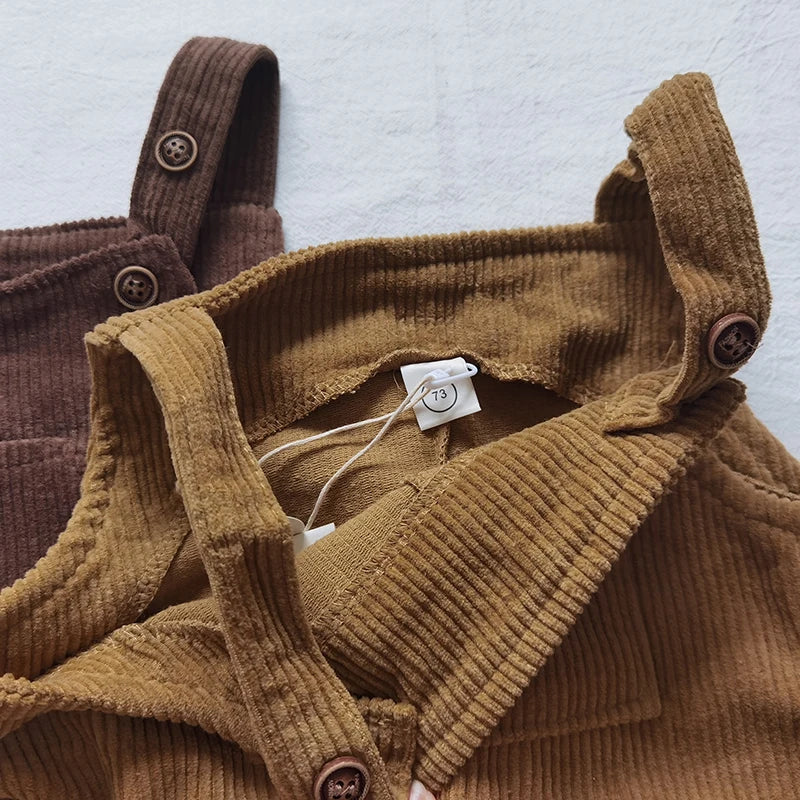 2025 New Korean Toddler Baby Boys Corduroy Overalls Casual Look Front Pocket One Piece Baby Pants Girls Trousers