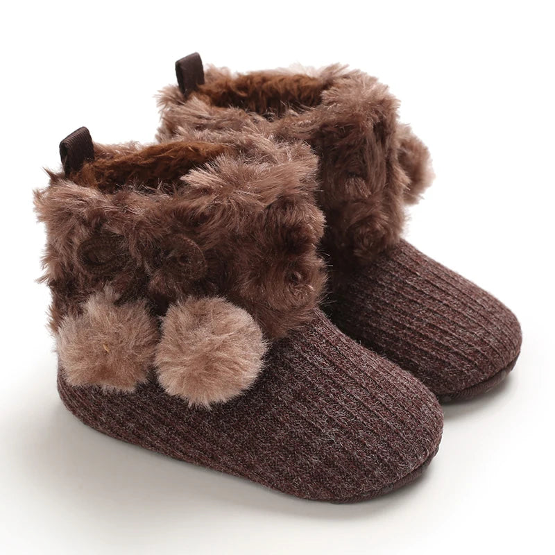 Autumn and Winter Baby Plush Thick Warm Cotton Shoes 0-18 Months Soft Soled Comfortable Non Slip Boots
